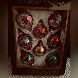 8 Vintage Commodore Christmas Classics Glass Glitter Ornaments Romania